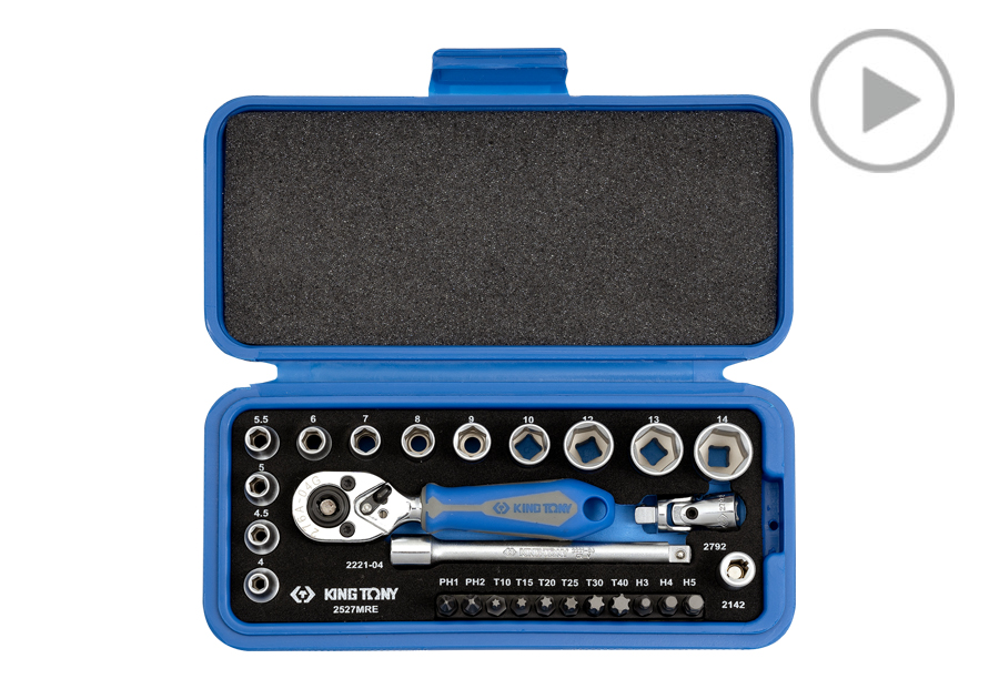 27件式 1/4" DR. 六角套筒扳手組  KING TONY  2527MRE