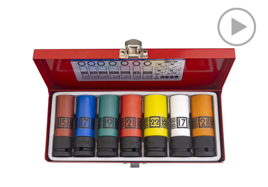 7件式 1/2" DR. 彩色氣動輪胎套筒組  KING TONY  44907MP