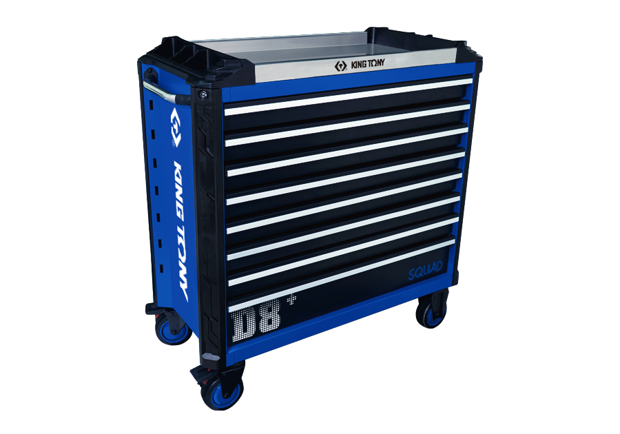 Seria SQUAD Model D+ 8 Szuflad Wózek Narzędziowy ze Zderzakiem (Duży)-KING TONY-87SQ33-8B-BK