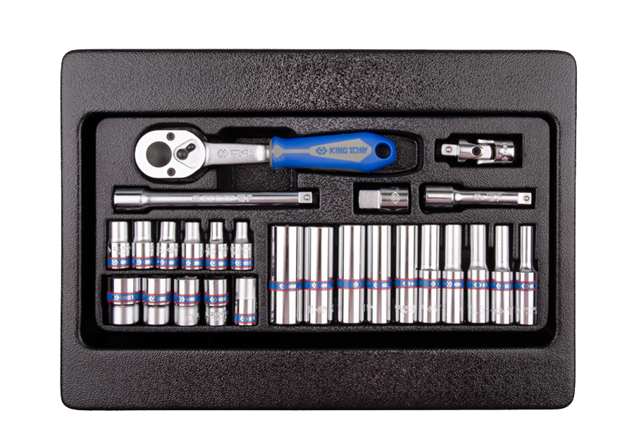 26 PC. 1/4" DR. Socket Set Metric for Tool Chest & Trolley-KING TONY-9-2526MR