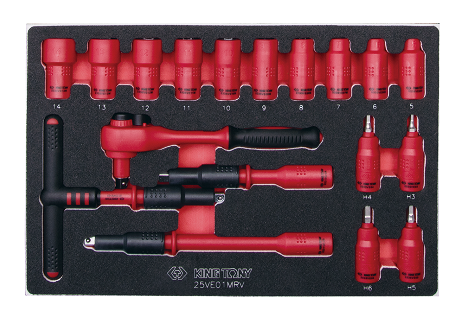 18件式 1/4" DR. 耐電壓套筒工具車組套(EVA底盤) | KING TONY | 9-25VE01MRV