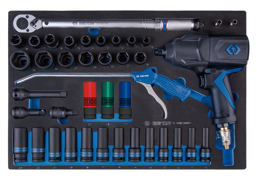 41件式 1/2" DR. 扭力扳手、氣動扳手與氣動套筒組(EVA底盤)  KING TONY  9-44803AMPV, 永安實業工具購物網