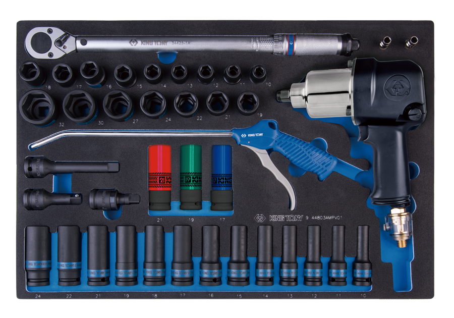 41件式 1/2" DR. 扭力扳手、氣動扳手與氣動套筒組(EVA底盤)  KING TONY  9-44803AMPV01, 永安實業工具購物網