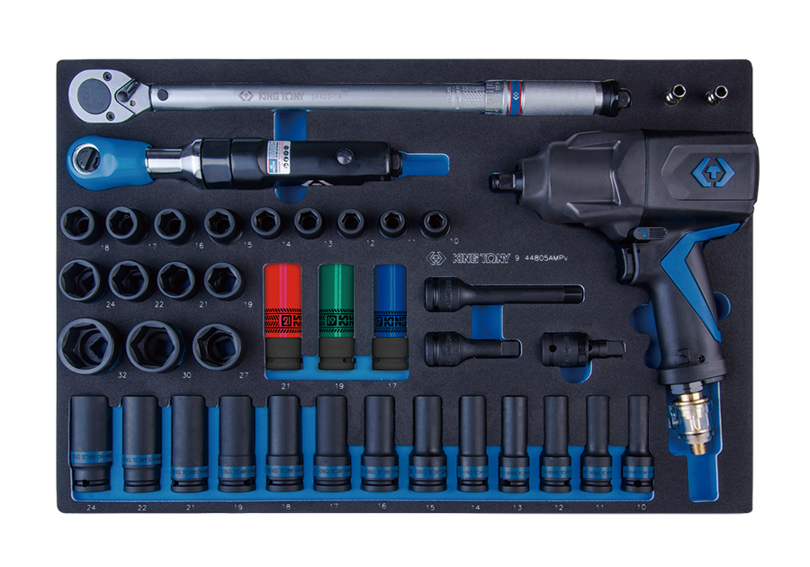 41件式 1/2" DR. 扭力扳手、氣動扳手與氣動套筒組(EVA底盤)  KING TONY  9-44805AMPV, 永安實業工具購物網