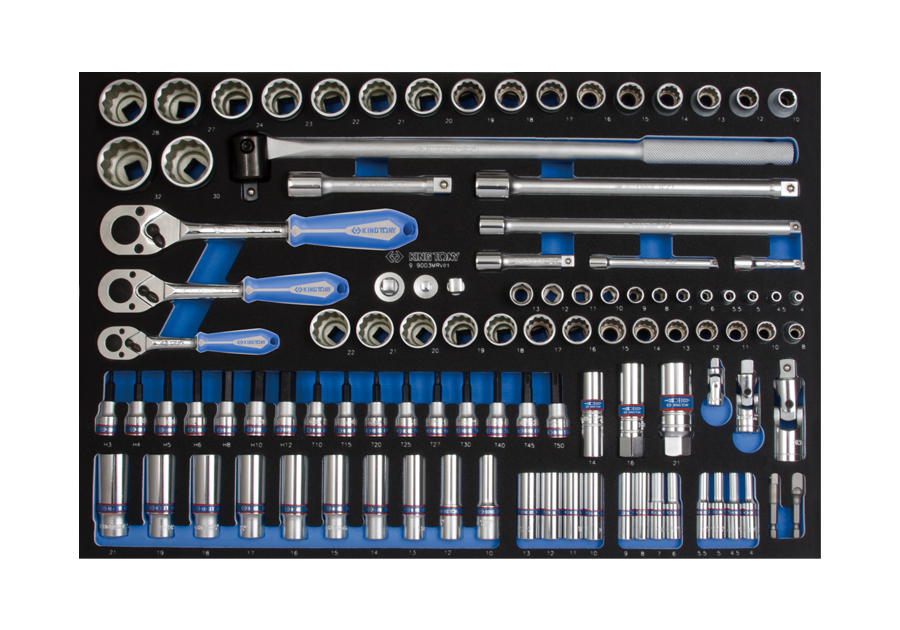 103 PC. 1/4"+3/8"+1/2" DR. Socket Wrench Set for Trolley (EVA FOAM)-KING TONY-9-9003MRV01