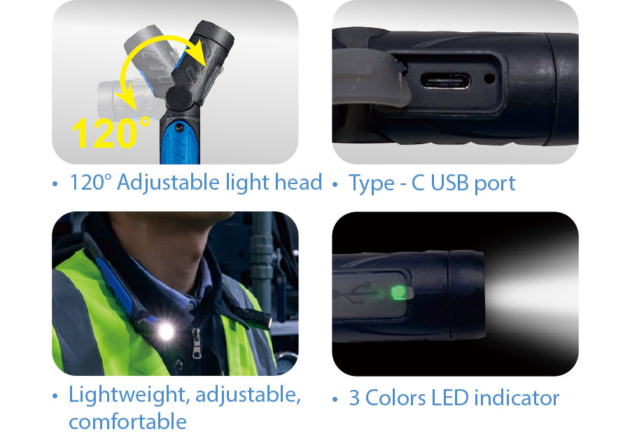 Lekka, ładowalna latarka na szyję o mocy 3,5 W-KING TONY-9TA54